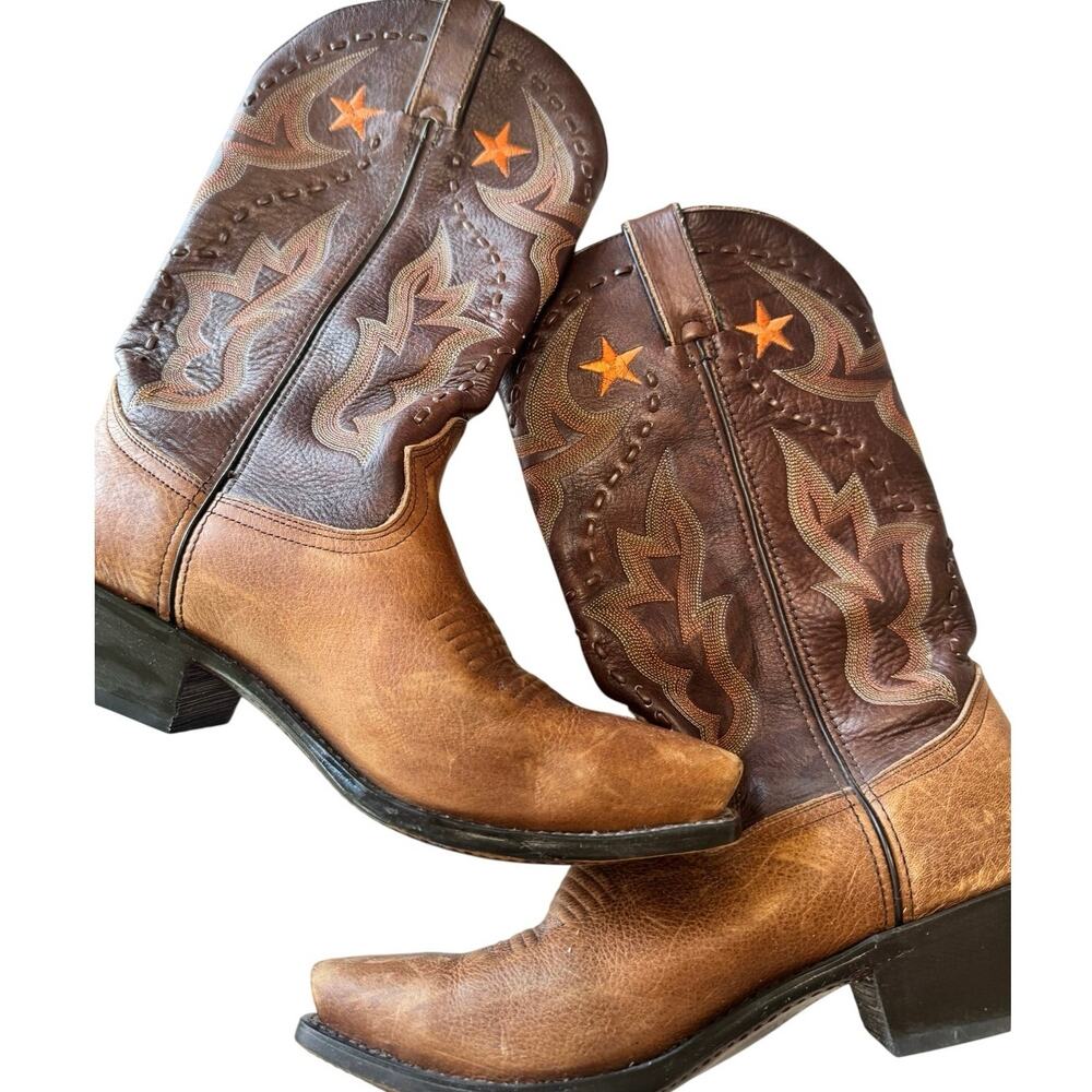 Durango Women’s 9M Brown Leather Cowboy Boots Orange Stars Game Day